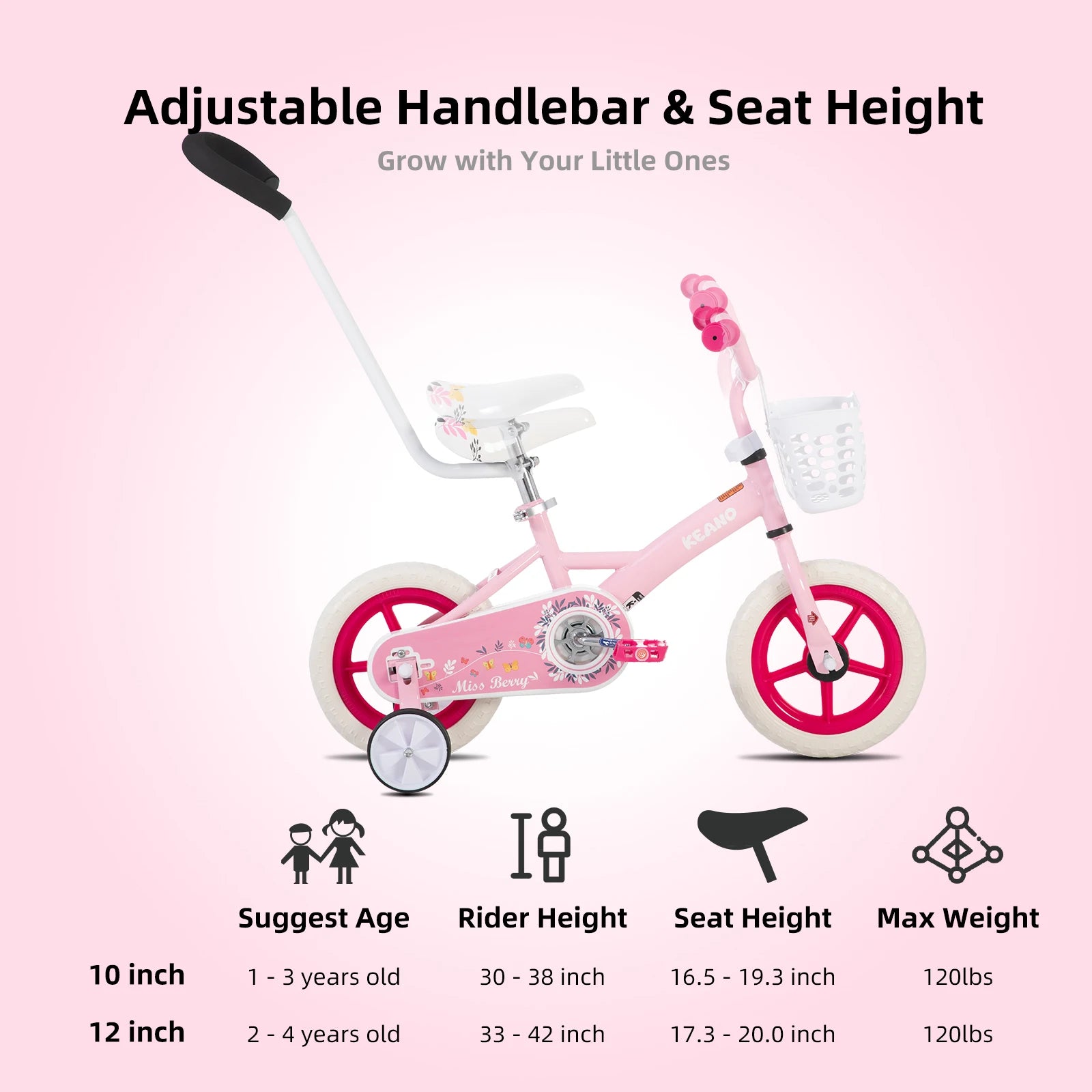 SweetBerry™ Princess Kids Bicycle with Parent Handle